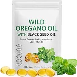 Oil of Oregano with Black Seed Oil, 6000mg Oregano Oil Capsules Organic, of Oregano Supplement Capsules, Natural Antioxidants, Non-GMO, Gluten Free, 120 Softgels