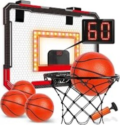 TOY Life LED Indoor Basketball Hoop for Kids, Over The Door Basketball Hoop Indoor Wall Mount with LED Scoreboard 4 Balls&Inflator, Basketball Game Toy for 3-9 Year Old