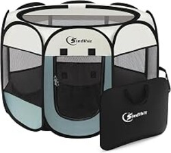 Siedihit Dog Cat Playpen, Puppy Pet Playpen Indoor for Small Dog Crate Tent Cage Outdoor, Portable Pop Up Dogs Enclosure Kennel with Carrying Case for Dogs/Cats/Rabbits(Grey, Small