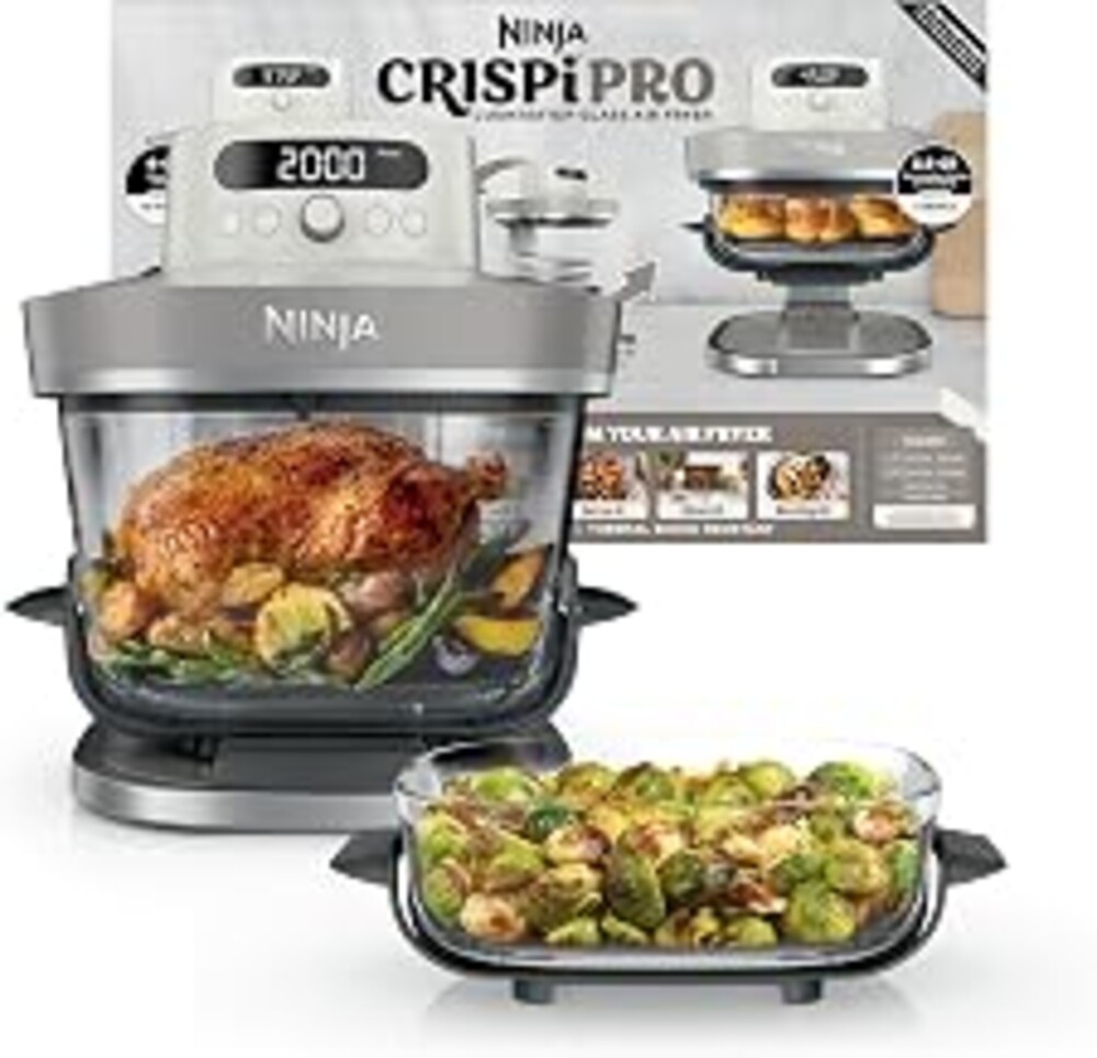 Ninja Crispi Pro 6-in-1 Glass Air Fryer | With Nontoxic, 6qt & 2.5qt Containers & Lids | Microwave, Freezer, Dishwasher Safe | 450°F Max Temp | 1800 Watt | Bone | AS101LG