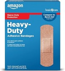 Amazon Basic Care Heavy-Duty Flexible Fabric Adhesive Bandages, First Aid and Wound Care Supplies for Minor Cuts, Scrapes, Blisters, One Size, 100 Count