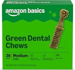 Amazon Basics Dental Dog Treats to Help Clean Teeth & Freshen Breath for Medium Dogs, Unflavored, Per Pack: 36 Count, 2.25 pounds (Previously Wag)
