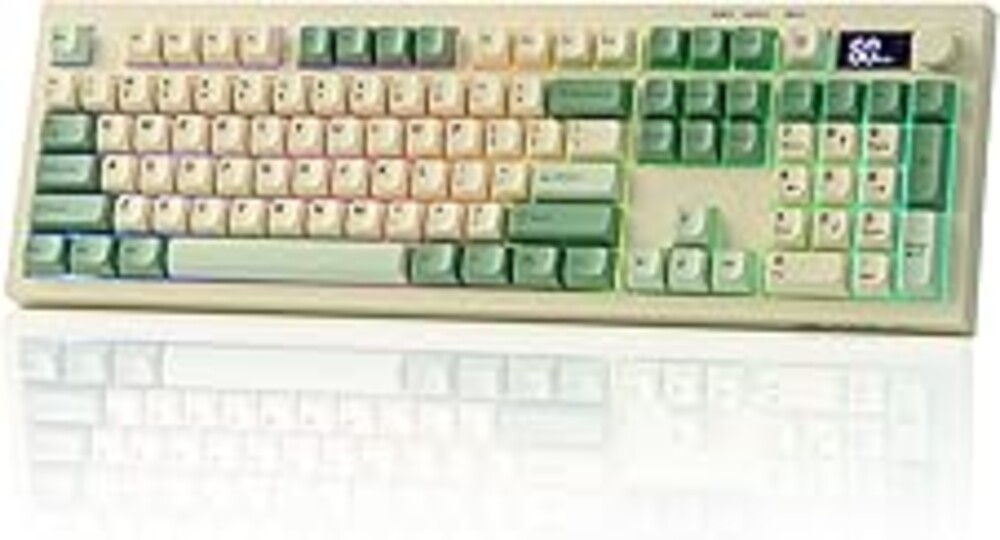 EPOMAKER Aula S102 PRO Membrane Gaming Keyboard with TFT Screen, Volume Knob & Number Pad, BT/2.4G/USB, RGB Backlit, Creamy Silicone Structure, Silent Keyboard for PC Game/Office (Yellow)
