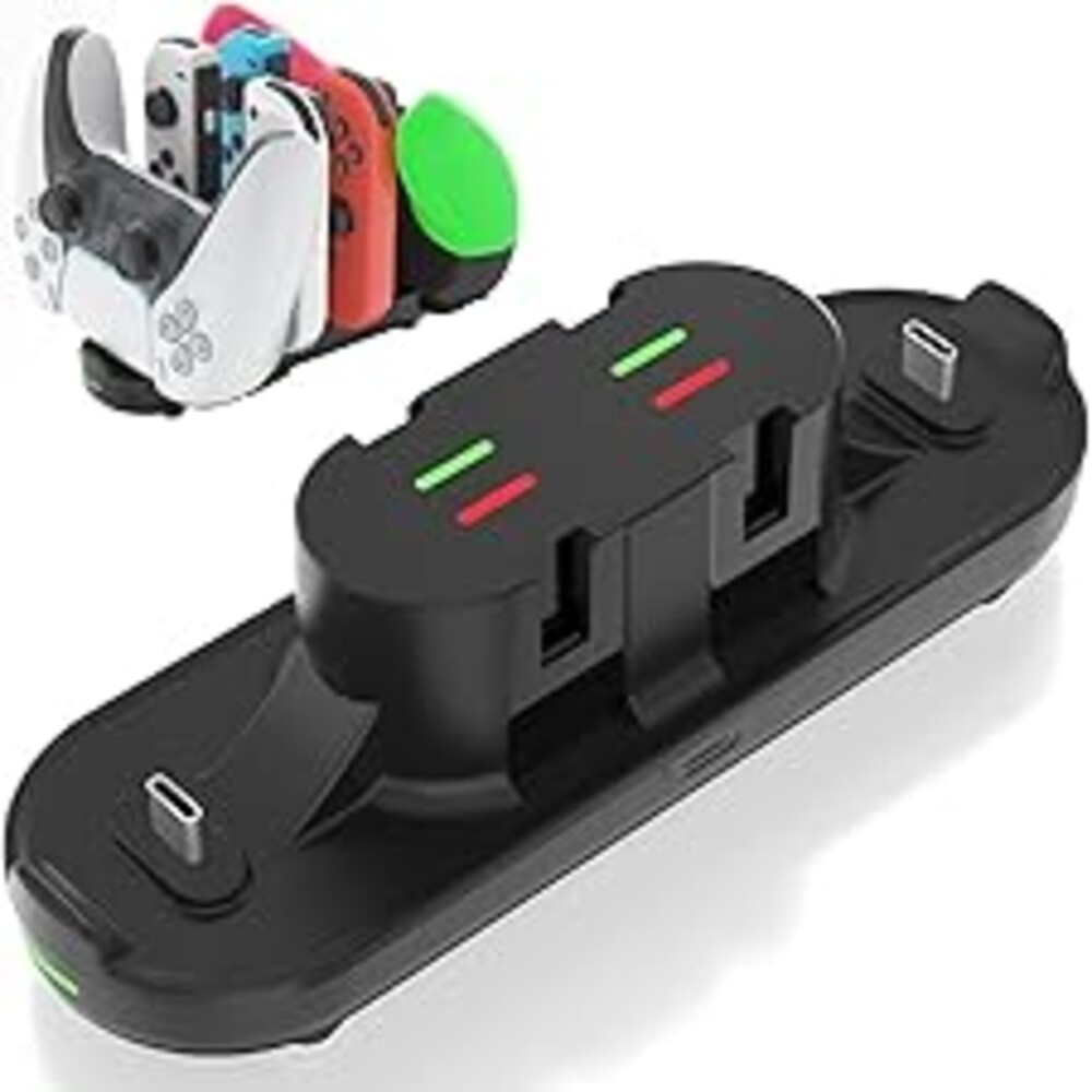 Switch Controller Charger for Nintendo Switch, Charging Dock with JoyCon/Pro / PS5 Controller, Charger Station with LED Indicator and Charger Cable for JoyCons, 6 in 1 Nintendo Charging Dock