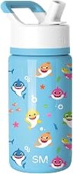 Simple Modern Baby Shark Kids Water Bottle with Straw Lid | 14oz Insulated Stainless Steel Kids Tumbler & Spill Proof Toddler Cup for School, Girls, Boys | Summit | Baby Shark Friends