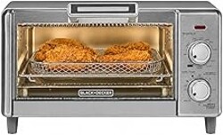 BLACK+DECKER Crisp 'N Bake Air Fry Countertop Convection Toaster Oven, Medium Capacity, 4-Slice, 5-in-1, Fits 9” Pizza, 30-Min Timer, Bake, Broil, Air Fry, Toast, Keep Warm, Stainless Steel
