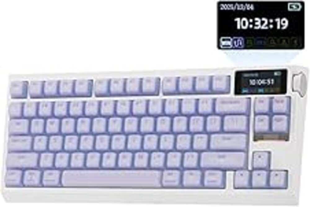 EPOMAKER G84 PRO Wireless Gaming Keyboard with Screen&Knob, 75% Creamy Mechanical Keyboard, 8000mAh, Hot Swappable, Silicone Keycaps, BT5.0/2.4G/USB-C Mode, NKRO, RGB (Purple, Creamy Jade Switch)