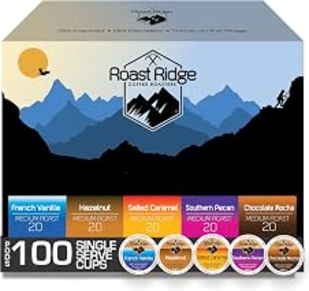 Roast Ridge Single Serve Coffee Pods for Keurig K-Cup Brewers, Variety Pack, 100 Count (20 each: Salted Caramel, Southern Pecan, Chocolate Mocha, Hazelnut, French Vanilla)