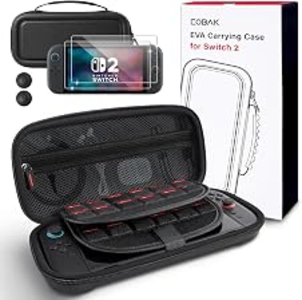 CoBak Large Capacity Carrying Case for Nintendo Switch 2 ( 2025 ) , Ultra Slim Premium EVA Travel Pouch with 24 Game Cartridges, Screen Protective Cover, Accessories Storage Bag, Black