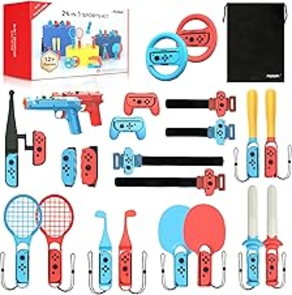 All-in-One Switch Sports Accessories Bundle (24 Items) - with Storage Bag Compatible with Nintendo Switch/OLED Joy-con, More Than 12+ Switch Sports Games Experience, Double Player, Family Gatherings, Social Icebreaker, Holiday Essentials Accessories Kit