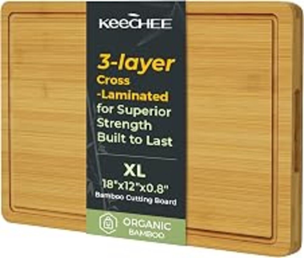 Keechee Kitchen Essentials Natural Bamboo Cutting Board XL With Durable, Knife-Friendly Surface & Deep Juice Groove – Perfect For BBQ(Pre Oiled, Natural)