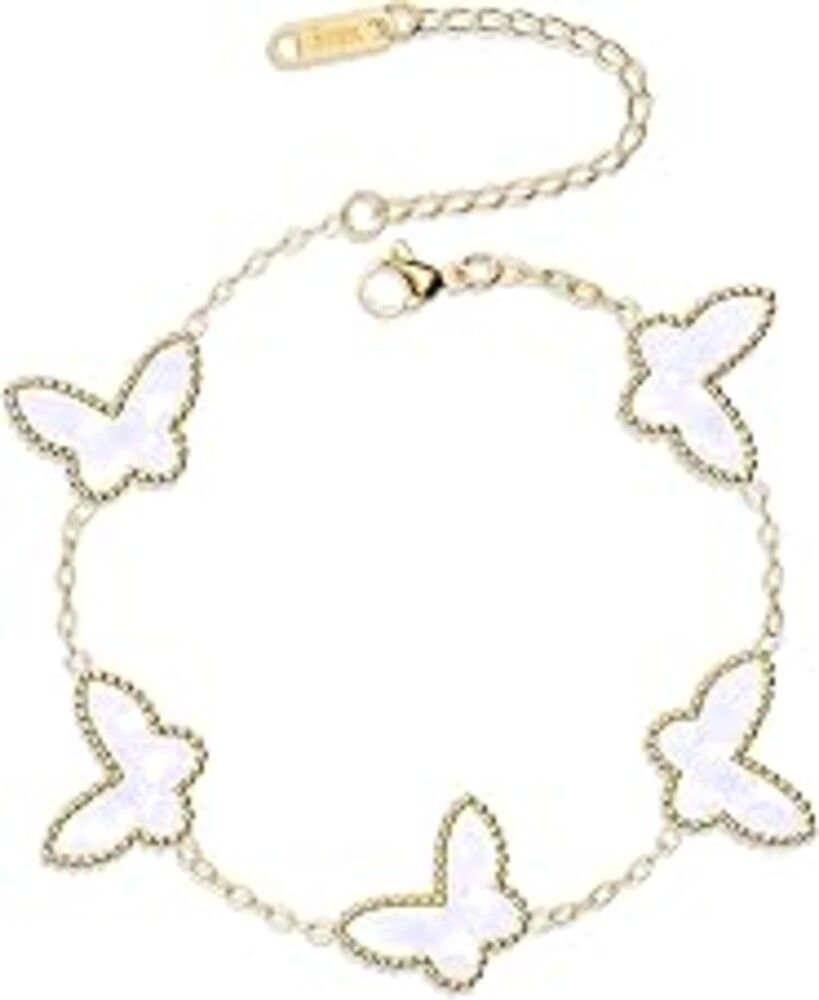 AICase 18K Gold Plated Clover Bracelet Dupes Gold/White/Black Bracelet Set for Women Flower Leaf Lucky Clover Bracelets Trendy Jewelry Birthday Gifts for Women/MoM/Friends