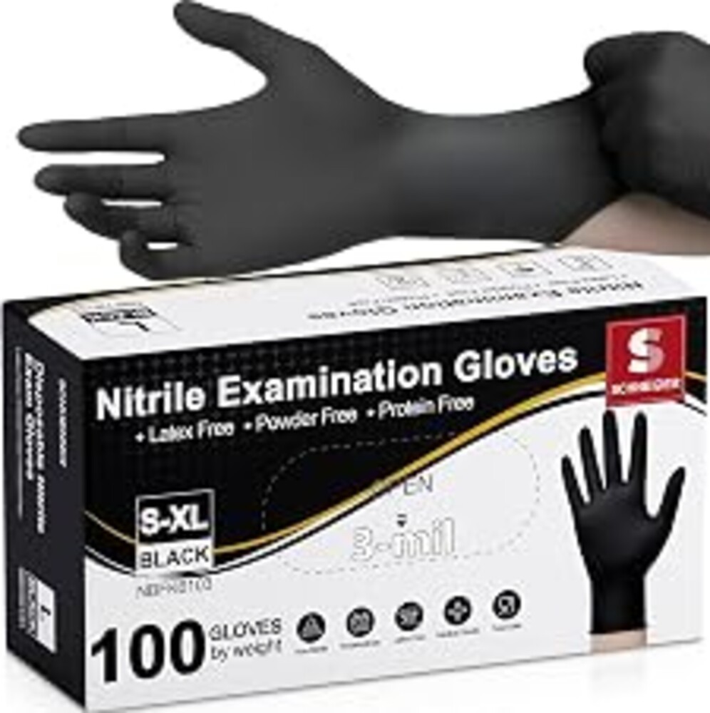 Schneider Medical Black Nitrile Exam Glove, Latex Free Powder Free Disposable Gloves for Cooking, Cleaning, and Food Prep