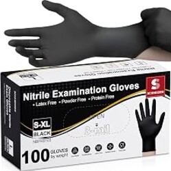 Schneider Medical Black Nitrile Exam Glove, Latex Free Powder Free Disposable Gloves for Cooking, Cleaning, and Food Prep