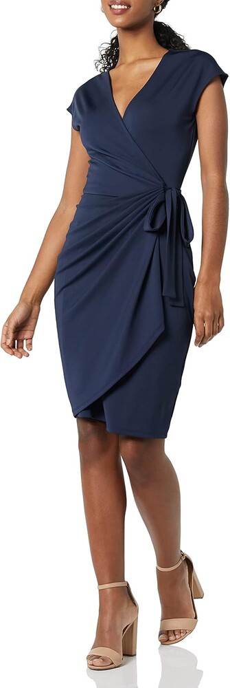 Amazon Essentials Women's Classic Cap Sleeve Wrap Dress with V Neck (Available in Plus Size)