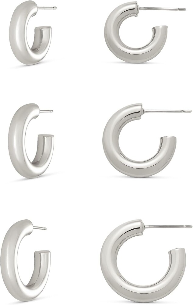 Amazon Essentials 14K Gold or Sterling Silver Plated Thick Tube Hoop Set