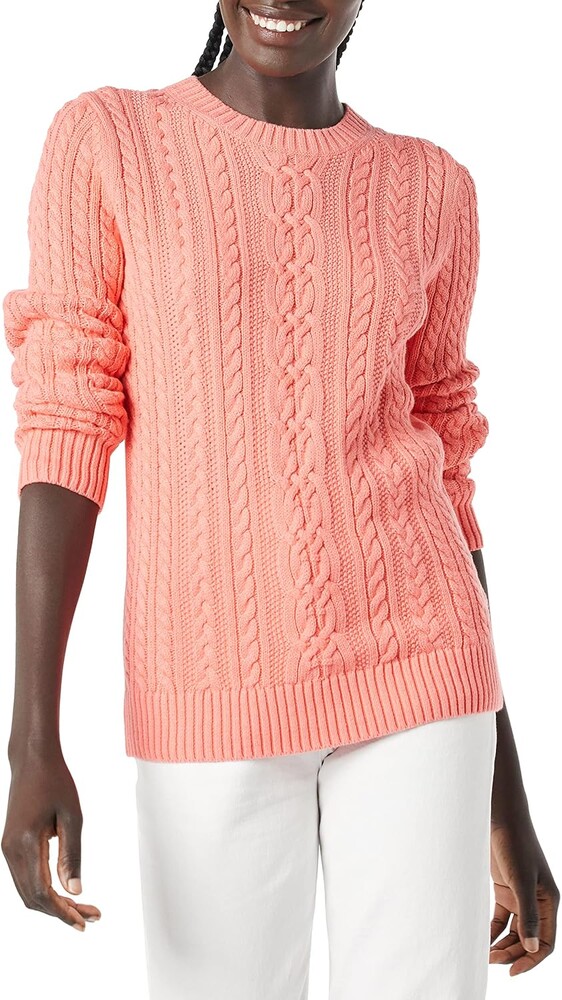 Amazon Essentials Women's Soft Fisherman Cable Knit Long-Sleeve Crewneck Sweater (Available in Plus Size)