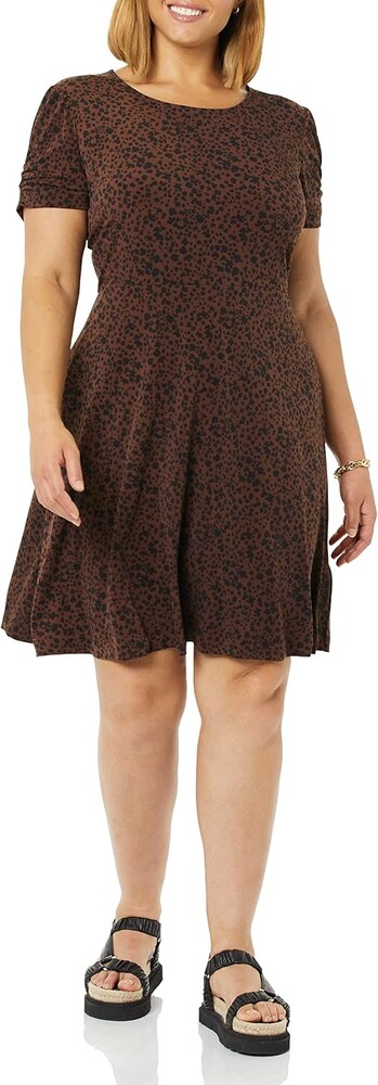 Amazon Essentials Women's Gathered Short Sleeve Crew Neck A-line Dress (Available in Plus Size)