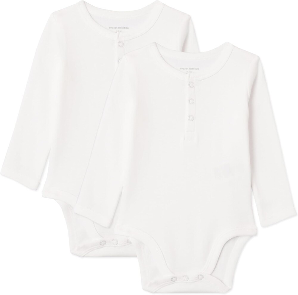 Amazon Essentials Unisex Babies' Long-Sleeve Cotton Henley Bodysuits, Pack of 2