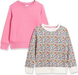 Amazon Essentials Girls and Toddlers' Relaxed Fit Fleece Crewneck Pullover Sweatshirts, Pack of 2