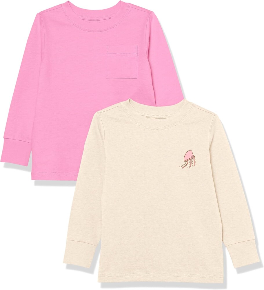 Amazon Essentials Unisex Kids and Toddlers' Long-Sleeve Organic Cotton Rib Cuff T-Shirt, Pack of 2