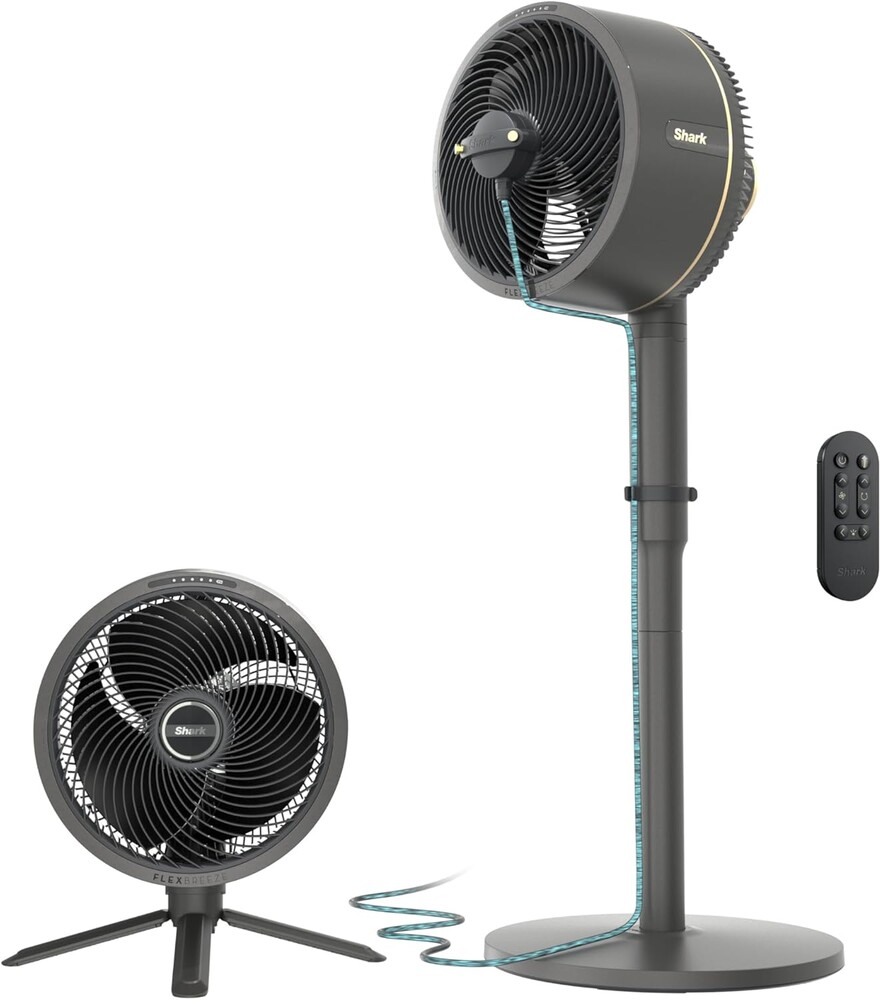 Shark FlexBreeze Fan, Indoor & Outdoor Oscillating Cooling Fan, Floor & Tabletop, Portable Cordless & Corded, Bedroom, Office & Patio Fan, InstaCool Misting Attachment & Remote, Grey, FA222​