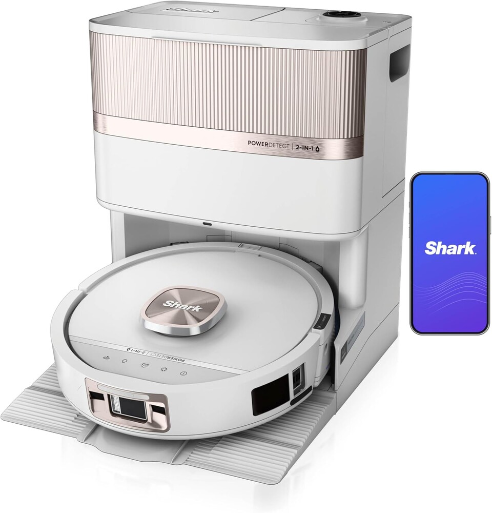 Shark PowerDetect UV Reveal 2-In-1 Robot Vacuum & Mop | UV Stain Detect, Powerful Suction, HyperSonic Mopping | NeuroNav AI, ThermaCharged Hygiene Suite | 60-Day Capacity, 30-Day Tank | White/AV3000XE