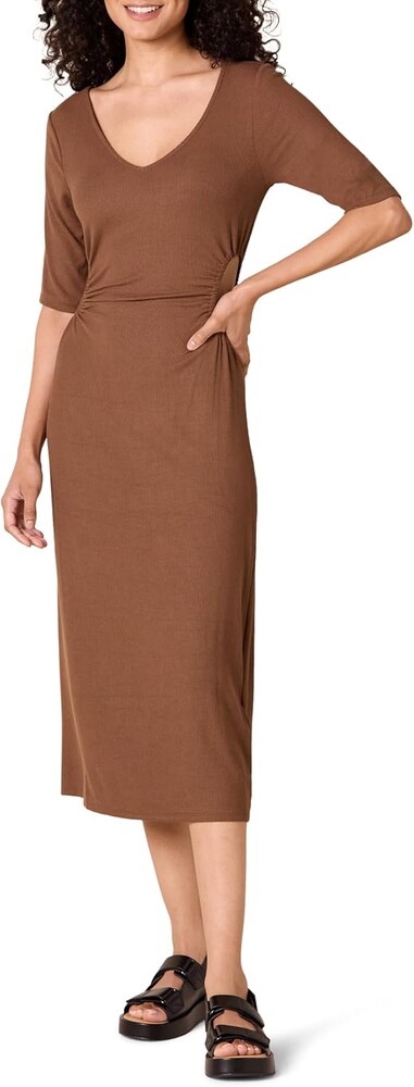 Amazon Essentials Women's Fine Rib V Neck Side Cut-Out Midi Dress (Previously Daily Ritual)
