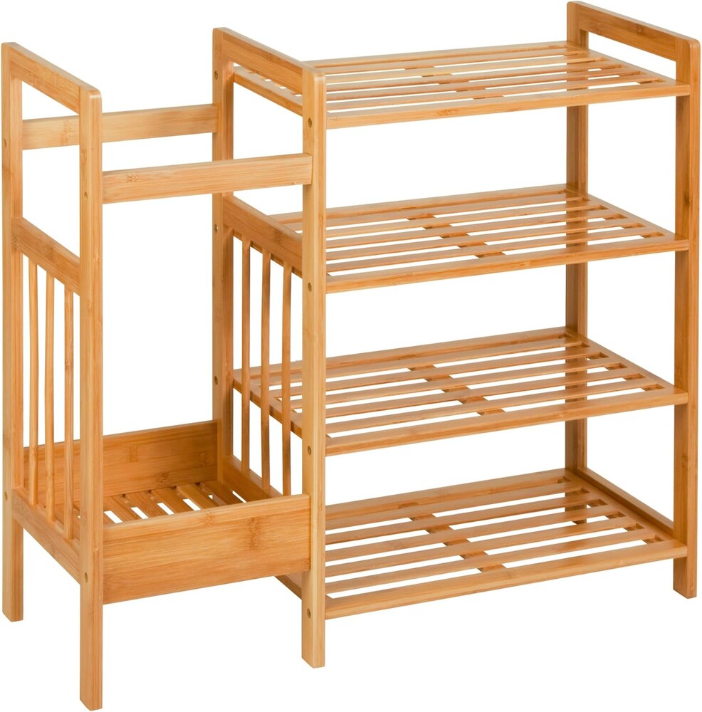 Honey-Can-Do Bamboo Entryway Organizer with 5 Coat Hooks and 3-Tier Shoe Rack – Multi-Purpose Hall Tree for Entryway & Mudroom – Natural Bamboo Storage Shelf for Bags, Hats, and Umbrellas