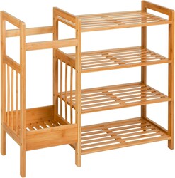 Honey-Can-Do Bamboo Entryway Organizer with 5 Coat Hooks and 3-Tier Shoe Rack – Multi-Purpose Hall Tree for Entryway & Mudroom – Natural Bamboo Storage Shelf for Bags, Hats, and Umbrellas