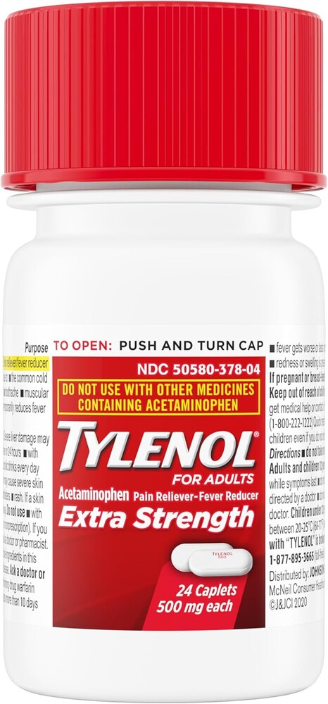 Tylenol Extra Strength 500 mg Acetaminophen Caplets, 24 Ct