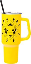 Silver Buffalo Pokémon Featuring Pikachu Lightning Double Walled Stainless Steel Tumbler with Handle, Fits in Standard Cup Holder, 40 Ounces