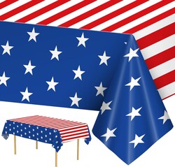 2 Pack 4th of July Tablecloth - Patriotic American Flag Table Cloth, Plastic Disposable Rectangle USA Star Stripe Table Cover for Memorial day Fourth Independence Day 250th Decorations, 54" x 108"