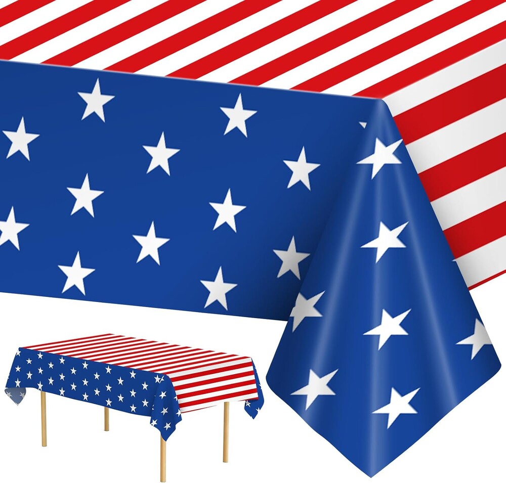 2 Pack 4th of July Tablecloth - Patriotic American Flag Table Cloth, Plastic Disposable Rectangle USA Star Stripe Table Cover for Memorial day Fourth Independence Day 250th Decorations, 54" x 108"