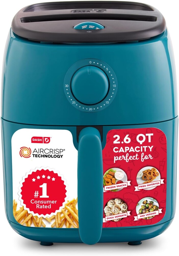 Dash Tasti-Crisp™ Air Fryer - AirCrisp® Technology - Compact Design with Adjustable Temperature Control - Nonstick Fry Basket & Auto Shut-Off Feature - 2.6 Quarts - Teal