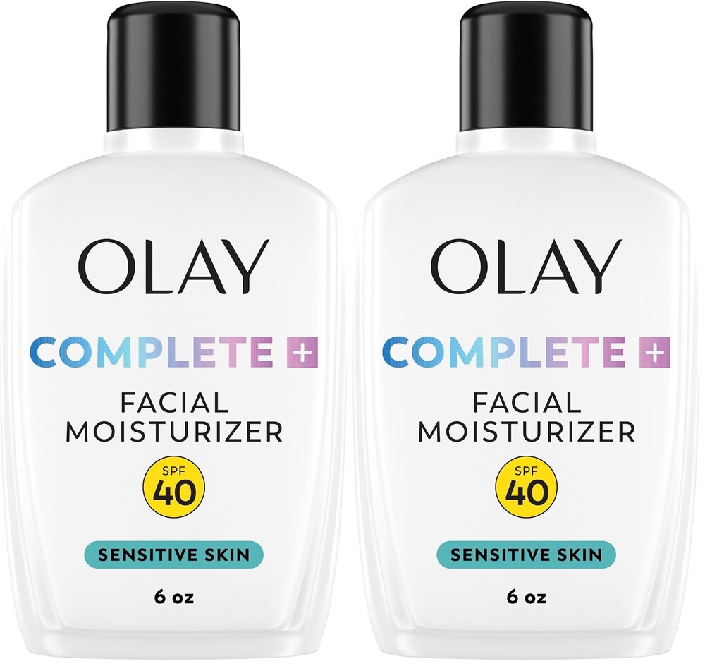 Olay Complete+ Face Moisturizer with Sunscreen SPF 40,For Sensitive Skin,Broad Spectrum Sun Protection,Fragrence-Free-No White Cast on All Tones,Nourishes Moisture Barrier-Ceramides,6 Oz,(Pack of 2)