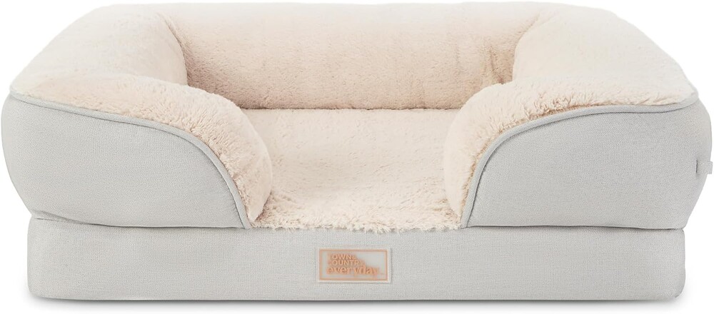 Town & Country Everyday CuddleTown Comfy Solid Bolster Sofa Pet Bed, Supportive & Calming Egg Crate Foam, Non-Slip Bottom, Machine Washable Cover, Grey, Large 35"x25"x8"