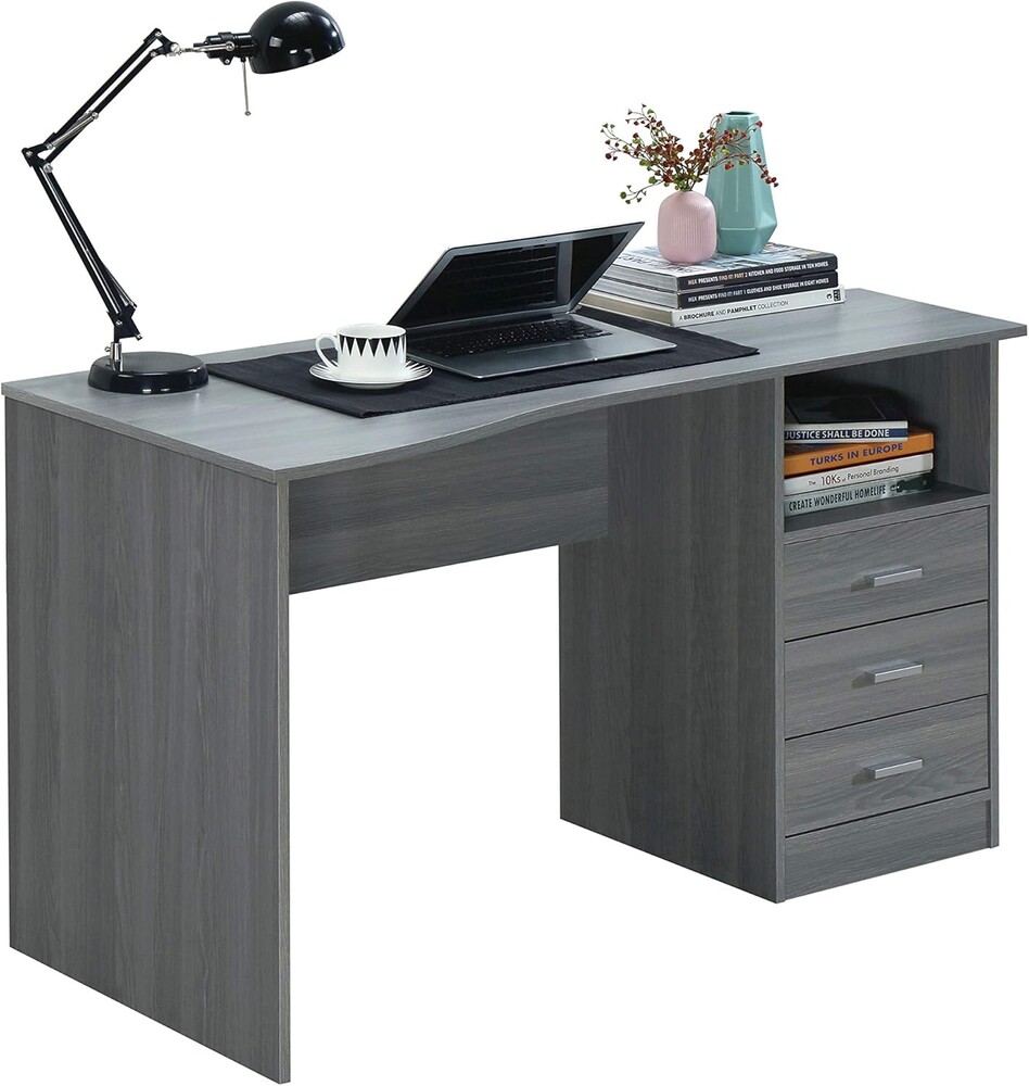 51" W Classic Computer Desk with Drawers, 3-Drawer Home Office Desk with Storage, Grey