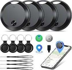 Air Tracker Tags-4 Pack: Smart Bluetooth Tracker, Item Finder Works with Apple Find My (iOS Only) App, Trakcer Tag Locator for Keys, Luggage, Satchel, weTag mini. (Not for Android Devices)