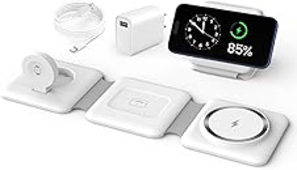 Charging Station for Apple Multiple Devices - 3 in 1 Foldable Magnetic Wireless Charger Dock - Travel Charging Pad for iPhone 17 16 15 14 13 12 Pro Max Plus Watch & Airpods