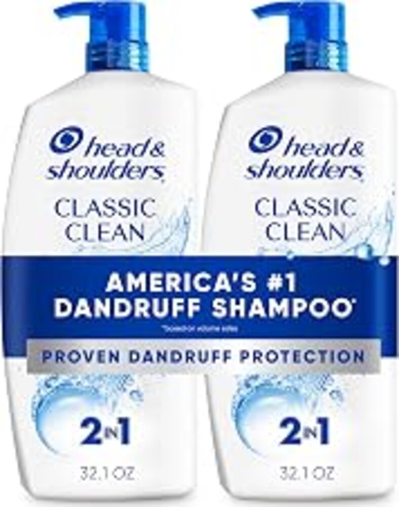 Head & Shoulders Anti-Dandruff Shampoo and Conditioner with 1% Pyrithione Zinc, Classic Clean 2-in-1 Twin Pack, Fresh Scent, Flake Control, Scalp Care, Color-Safe, 32.1 fl oz Each