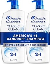 Head & Shoulders Anti-Dandruff Shampoo and Conditioner with 1% Pyrithione Zinc, Classic Clean 2-in-1 Twin Pack, Fresh Scent, Flake Control, Scalp Care, Color-Safe, 32.1 fl oz Each