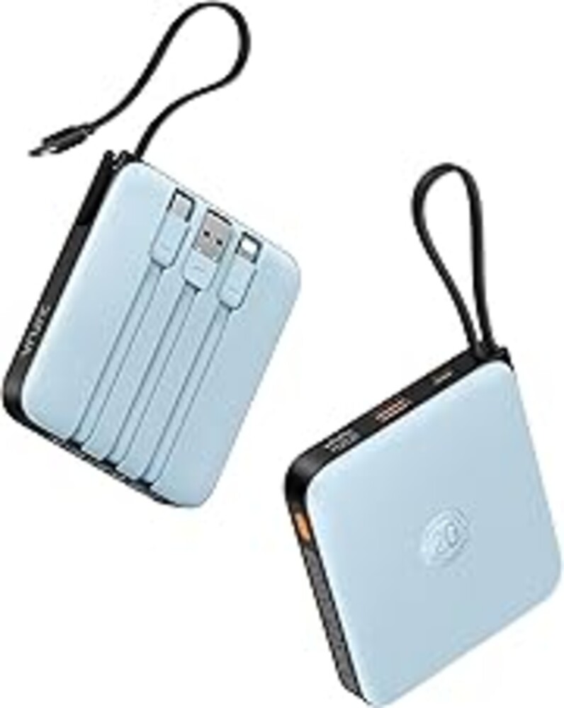 VRURC Portable Charger for iPhone with Built-in Cable, 10000mAh 22.5W Fast Charging USB C Battery Pack, Cell Phone Power Bank for iPhone 17 16 15 & Samsung Galaxy Series (Blue)