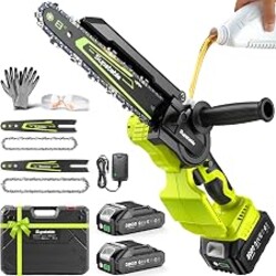 Mini Chainsaw Cordless, 8 Inch & 6 Inch Electric Chainsaw Battery Powered, 1000W Brushless Handheld Power Chain Saw with 2 Batteries, Small Tree Saw for Branch Trimming Wood Cutting