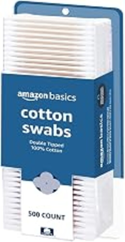 Amazon Basics Double-Tipped Cotton Swabs for Personal Hygiene and Baby Care, Cotton, Versatile, Baby Safe, 500 Count