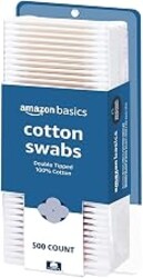 Amazon Basics Double-Tipped Cotton Swabs for Personal Hygiene and Baby Care, Cotton, Versatile, Baby Safe, 500 Count