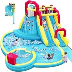ELEMARA XL Inflatable Water Slide with 19ft Attachable Slip and Slide,Large 7 in 1 Blow Up Water Park,Bounce House for Backyard with 2 Slides,Climbing Wall,Deep Pool，Water Cannon,750W Blower for Kids