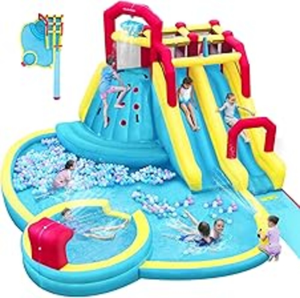 ELEMARA XL Inflatable Water Slide with 19ft Attachable Slip and Slide,Large 7 in 1 Blow Up Water Park,Bounce House for Backyard with 2 Slides,Climbing Wall,Deep Pool，Water Cannon,750W Blower for Kids