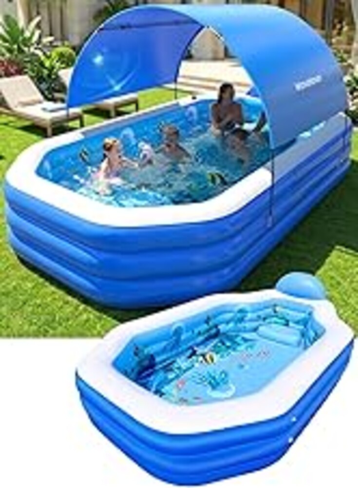 2026 Inflatable Pool with Canopy, Large Inflatable Pool for Kids,Adults, Blow Up Pools with Seats,Oversize Thickened 118"x75"x22"Inflatable Swimming Pools, Kids Pool for Backyard,Ocean Theme-Blue