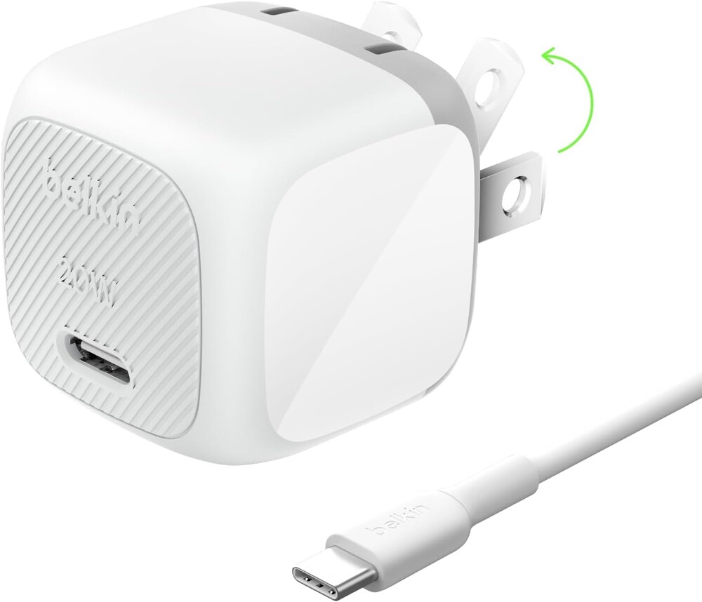 Belkin USB C Charger Block 20W, Fast Charging Block, Type C Wall Charger, USB C Cable Included Compatible w/Apple iPhone 17, Air, Pro, Samsung Galaxy S26, Google Pixel 10, iPad, AirPods, etc. - White